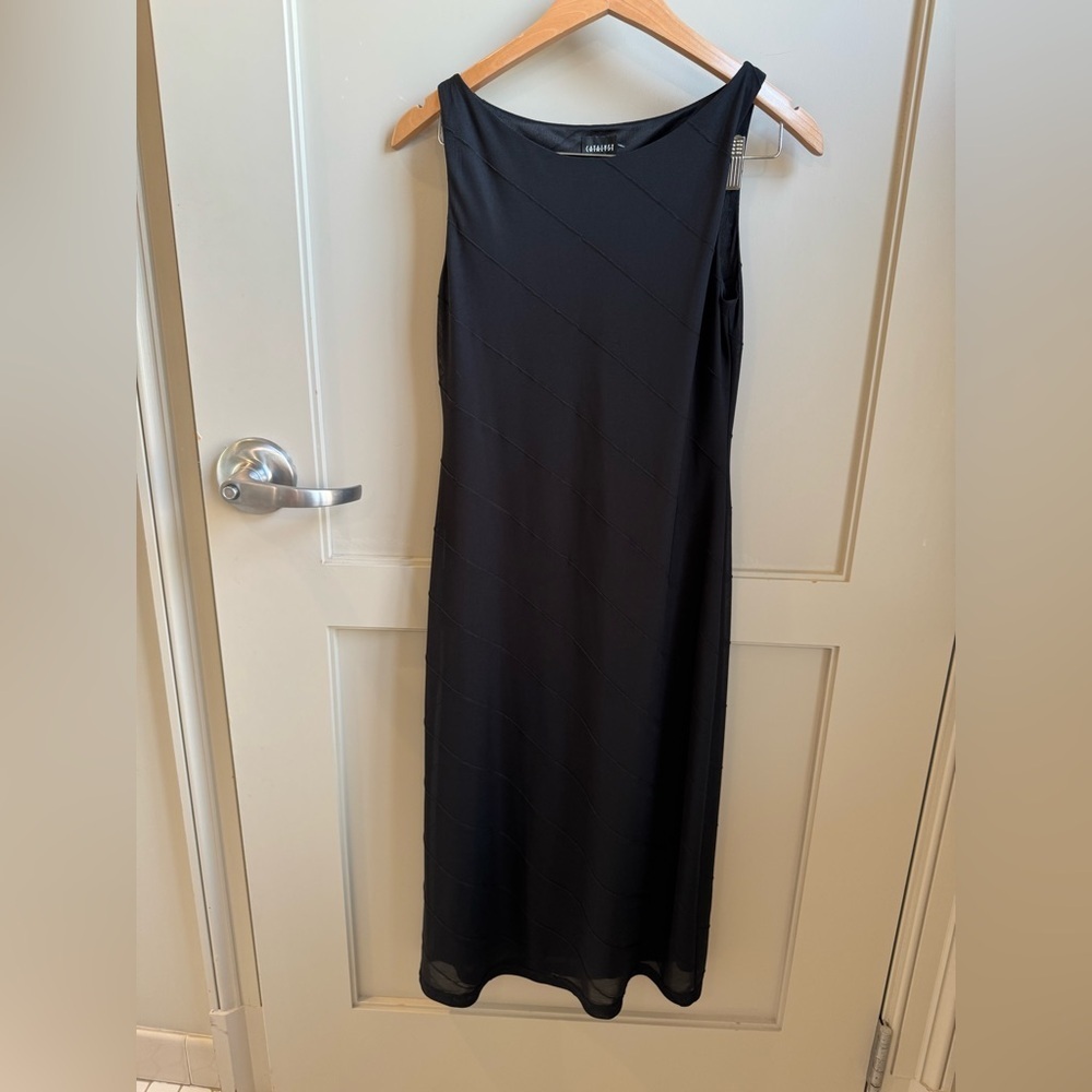 Y2K 90s Catalyst NYC Black Sleeveless Dress with sideways stripes Size 2